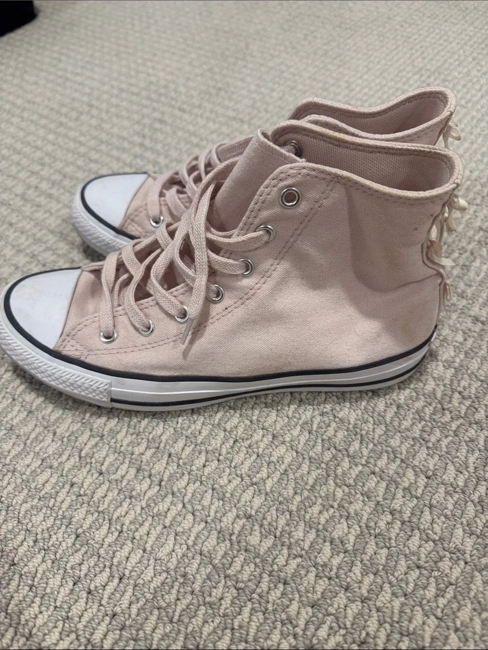 Converse Kids Light Pink High-Top Sneakers with Ribbon Bows